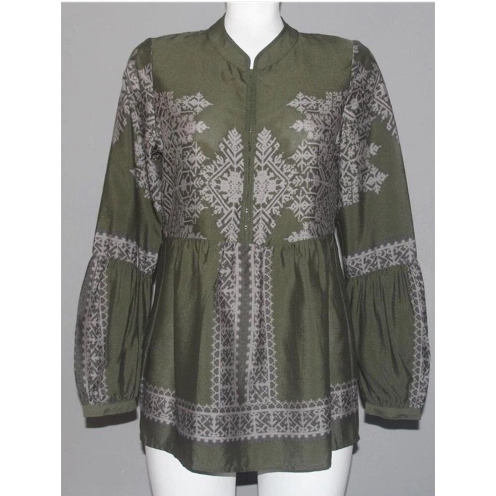 KONRAD & joseph Peasant Skirted Puff Sleeve 11 Hook & Eye Clasps Blouse